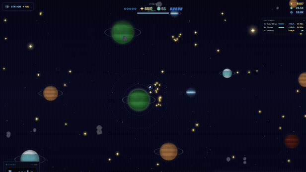 Orbi slingshotting through the belt, collecting a burst of stardust